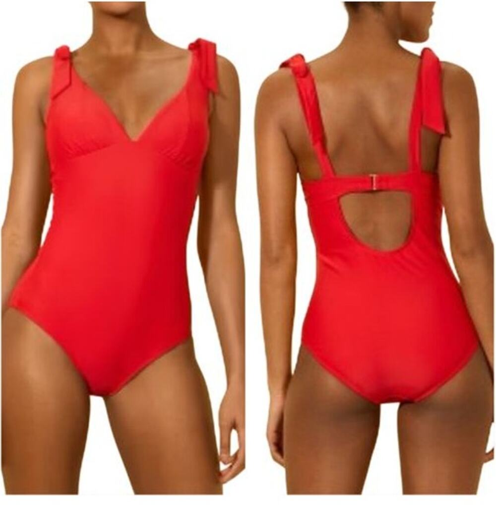 Shade & Shore NEW Women's Size S Red Tie-Shoulder Back Cutout One-Piece Swimsuit